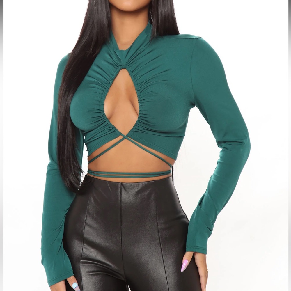 Long sleeve green front cut out